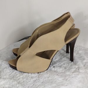 Moda International Suade Leather Open Toe Heels